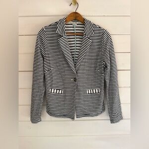 BODEN US 12 Cotton Knit Blazer Striped White Navy Nautical Preppy Office